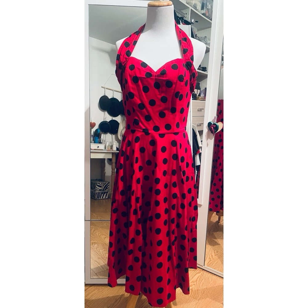 Vivien of Holloway 1950s pinup style polka dot halterneck dress size medium
